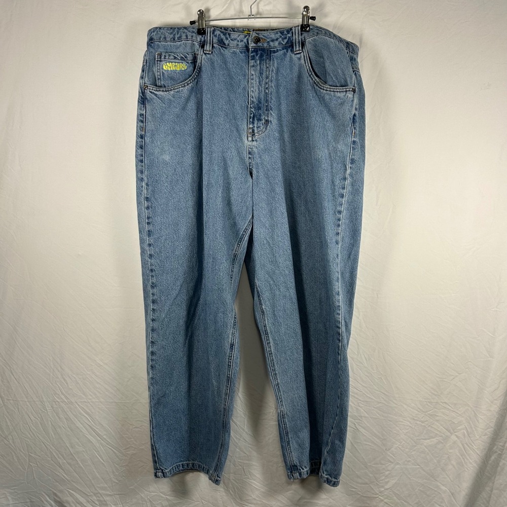 Empyre Loose Fit Baggy Skate Jeans Light Wash Blue Embroidered Mens 38 x‎ 29